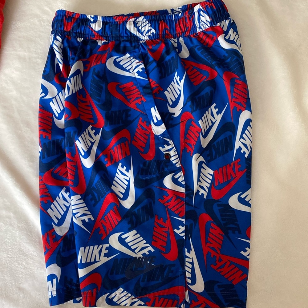Nike Boys Blue Red White Logo Swim/Active Shorts